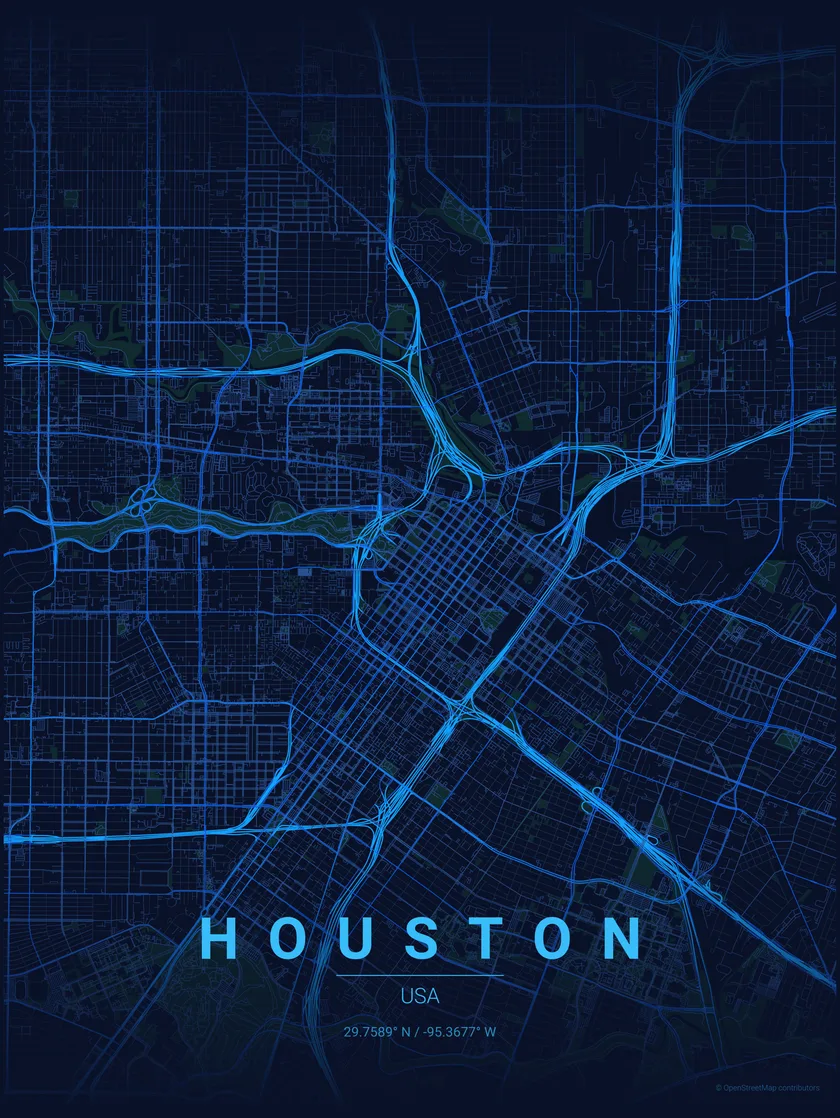 Illustrated street map of Houston, Texas marking LocalAdHelp's local service area